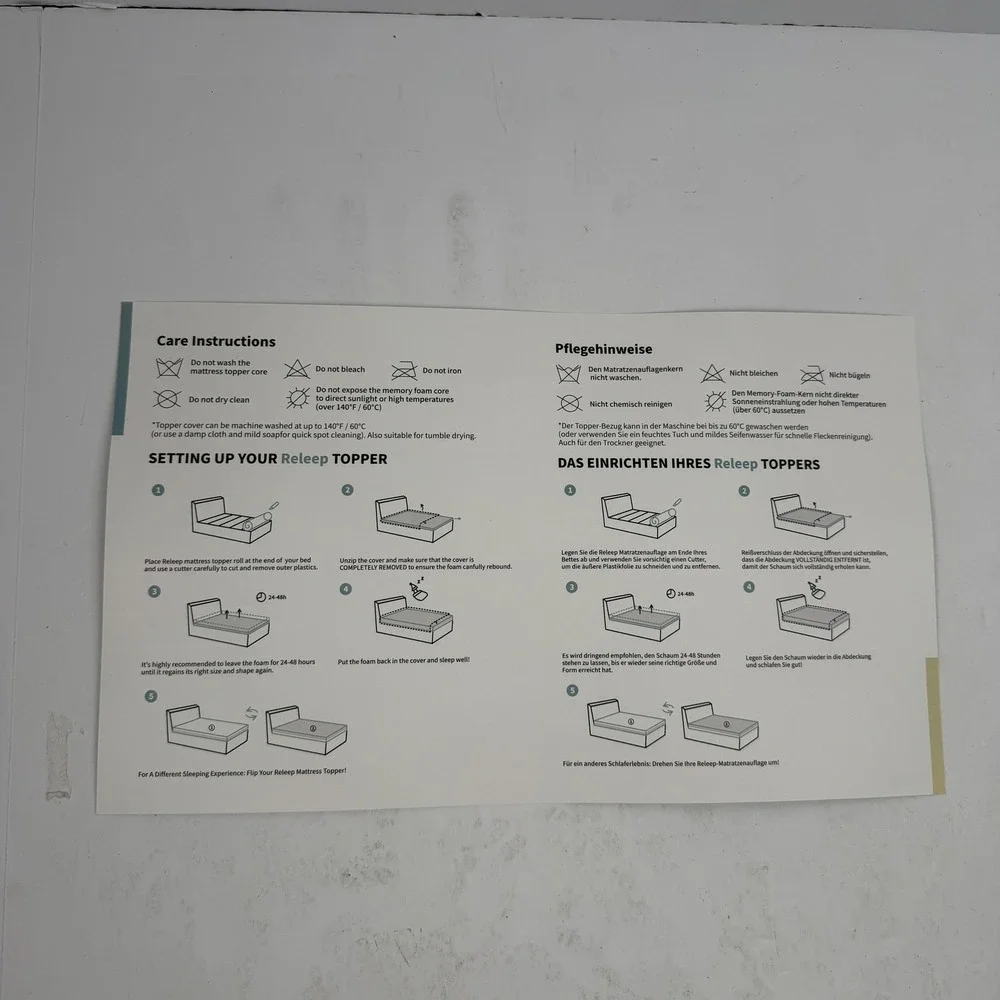 Releep Mattress Topper Twin 2 Inch Memory Foam Re:flip CertiPUR OEKO-TEX‎ White